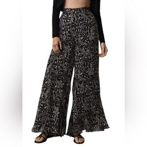 NWT Anthropologie Florence Balducci Floral Wide Leg Pants.Palooza Blk, Tan Sz 16